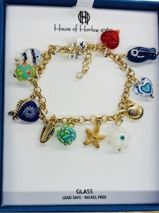 House of Harlow 1960 Jewelry - NWT ⚜️🐚⚜️ House of Harlow 1960 Natural Shells & Glass Bead Charm Link Bracelet